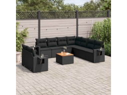 Vidaxl 10 Pcs Conjunto Sofás De Jardim C/ Almofadões Vime Pe Preto
