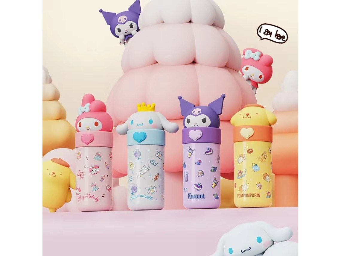 Copo de água portátil Brilvibera com personagens de anime da Sanrio em aço inoxidável.