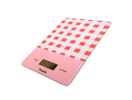 Balança de Cozinha Digital Vermelha Vichy Balança Eletrónica Original 5Kg/11Lbs Balança Alimentar Multifunções Vidro e Abs 15 X 22 FISURA