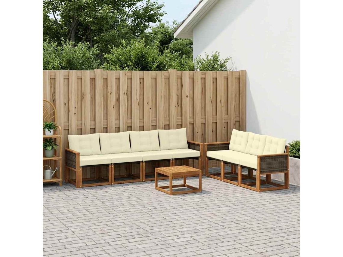 Vidaxl Conjunto De Sofás Para Exterior 8 Pcs Natural E Creme