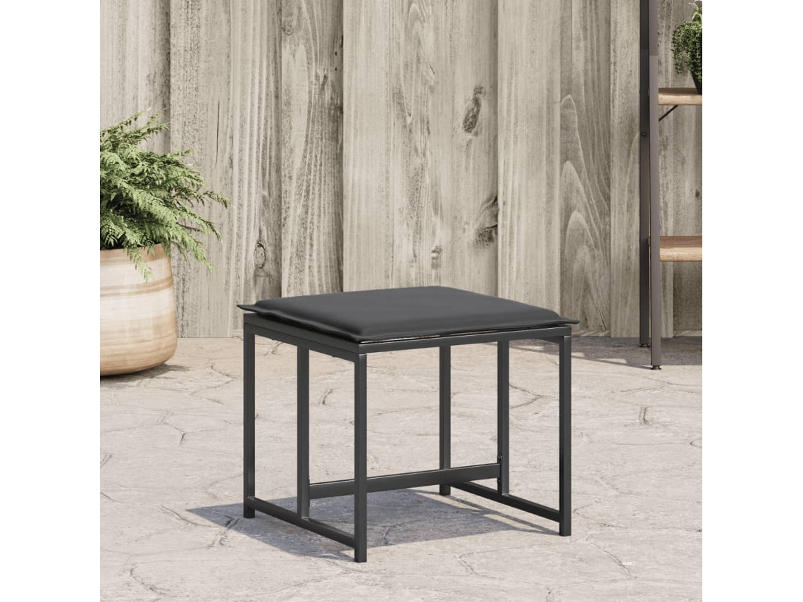 Vidaxl Bancos De Jardim C/ Almofadões 4 Pcs Aço E Textilene Preto