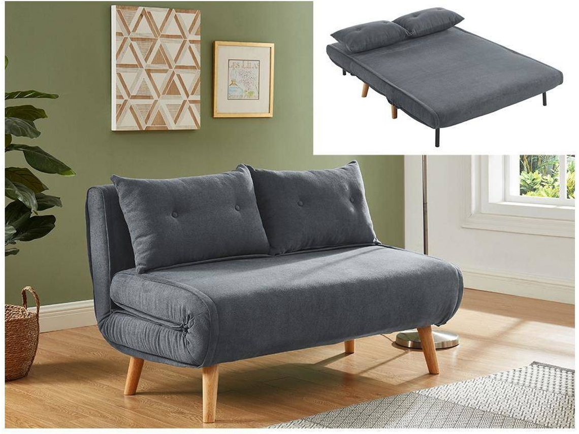 Sofá Cama Valerio VENTE-UNIQUE.PT (Cinzento - Tecido e Veludo - 120x74x74 cm/Dimensões da cama: 100-119 cm)