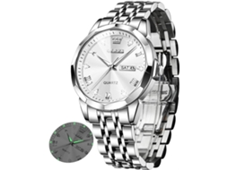 Lurelia Relógio Feminino, Movimento De Quartzo, Data/calendário, Luminoso, Duplo Fuso/mostrador, Detalhes Com Strass, Aço Inoxidável, Prata