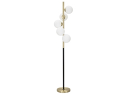 Luminária De Chão Glamy Dark Com 5 Lâmpadas - Luminária De Chão Minimalista Em Metal Dourado E Preto Com Vidro Branco - Altura 160 Cm