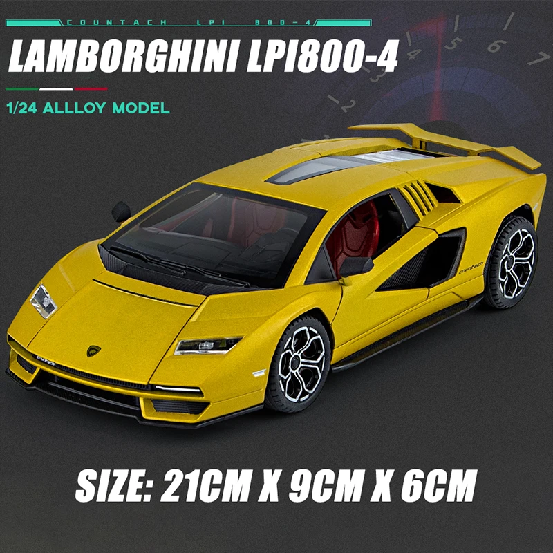 (amarelo) 1:24 Lamborghini Countach Lpi 800-4 Carro Esportivo Em Liga Metálica, Miniatura Com Som E Luz