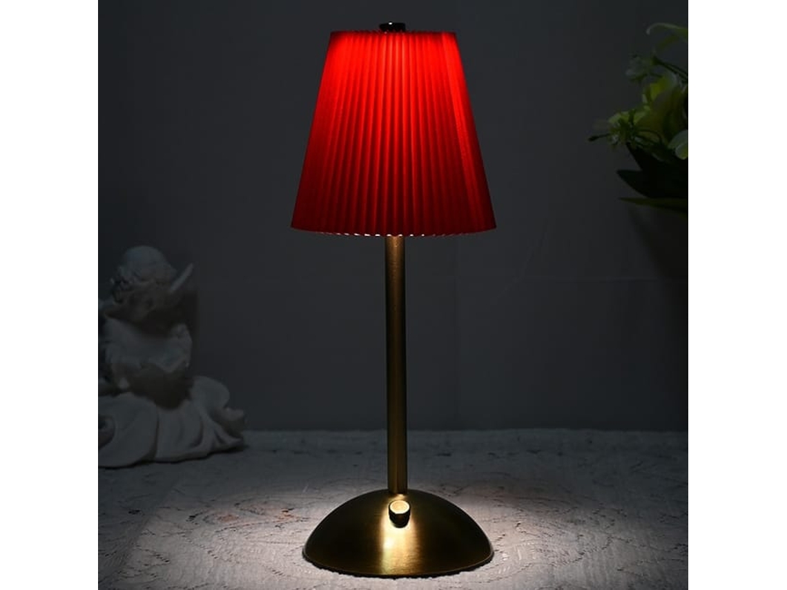 Candeeiro De Mesa Led Recarregável Com 3 Cores E Cúpula De Tecido
