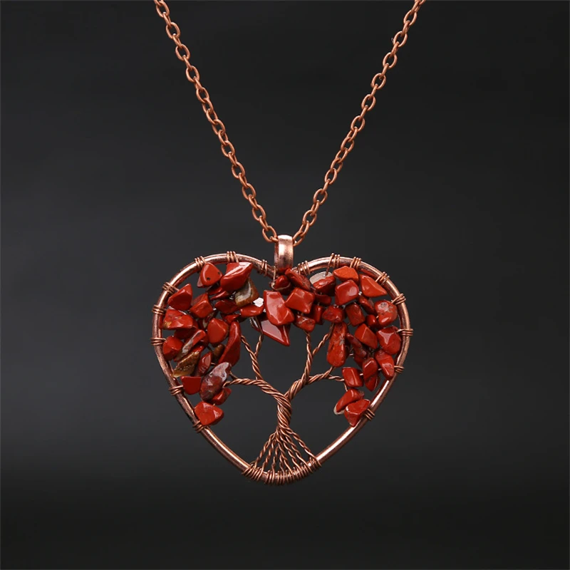 Colar com Pingente de Coração de Cristal para Cura Dos Chakras , Pingente da Árvore da Vida. MDUG (vermelho e Turquesa)