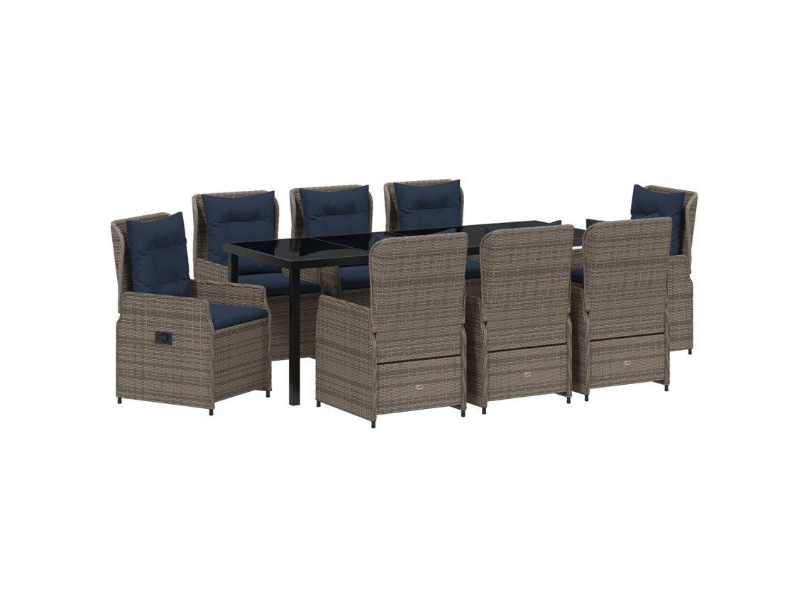 Conjunto 9 Conjunto De Jantar Para Jardim Vidaxl Cinzento Aço Revestido A Pó (200 X 80 X 73 Cm)