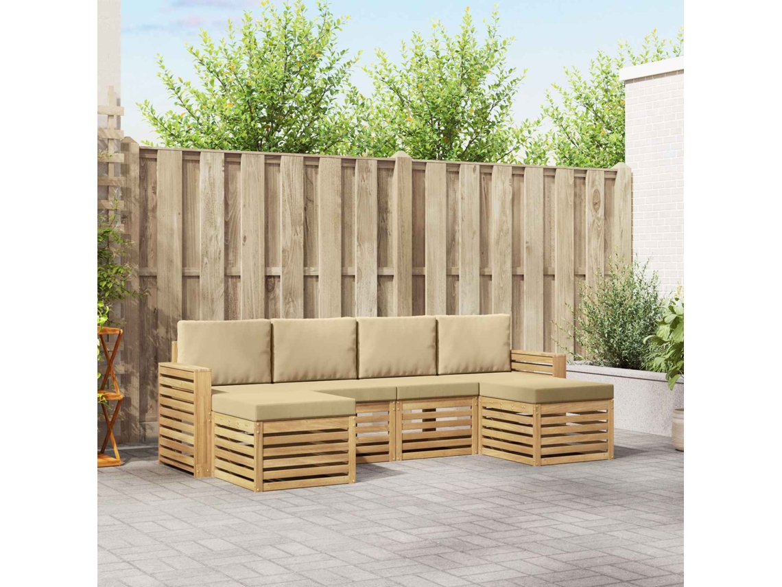 Vidaxl Conjunto De Sofás Para Exterior 6 Unid. Branco E Bege Poliéster