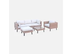 Conjunto De Jardim Em Resina Com Sófá, Poltrona E Mesa De Centro , 5 Lugares, Bege E Bege