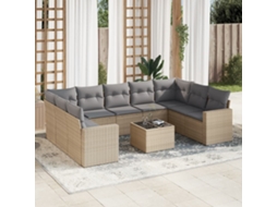 Vidaxl 10 Pcs Conjunto De Sofás P/ Jardim Com Almofadões Vime Pe Bege