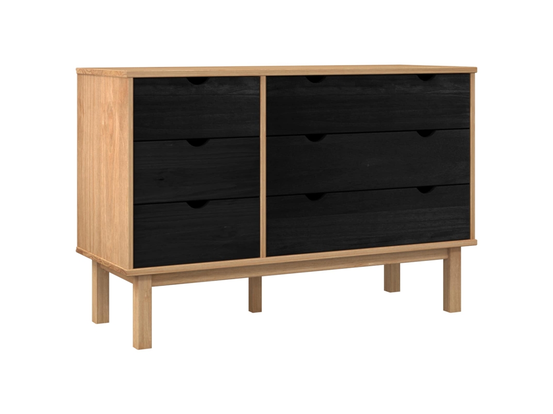Conjunto 1 Gabinete De Gavetas Vidaxl Preto Madeira De Pinho Maciça (111 X 43 X 73,5 Cm)