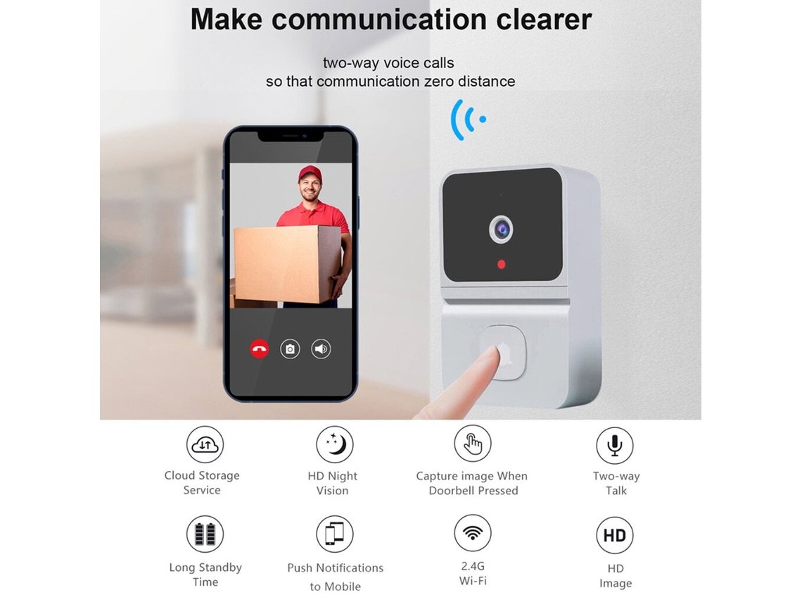 Campainha Vídeo Wifi Visão Noturna Áudio Bidirecional ZYBLSSBB