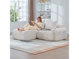 Sofá Modular Cord Para 2 Pessoas Com Banquetas, Combinável, Porta-copos E Bolso Lateral. Ideal Para Sala De Estar E Família. Bege.