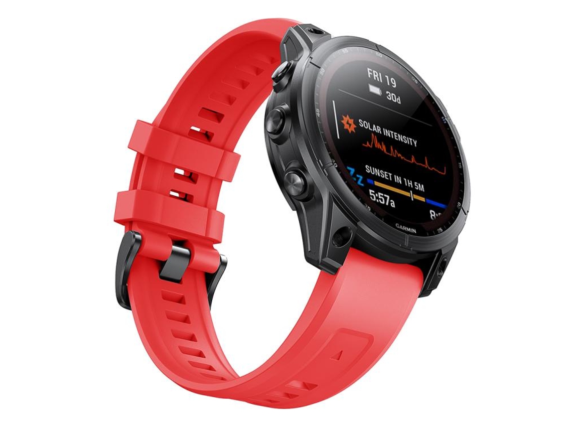 Bracelete Para Garmin Quickfit (26mm) - Silicone - Ladder - Fivela De Aço Preta Vermelho