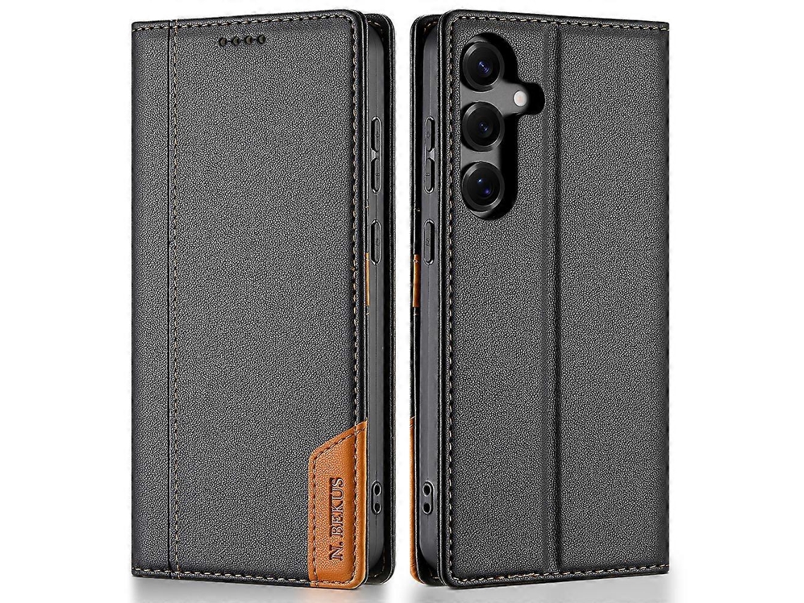 Capa Tkdaddy N.bekus P3 Para Samsung Galaxy S25 Fe Com Bloqueio Rfid E Suporte Tipo Carteira Em Couro Pu, Capa Flip Preta
