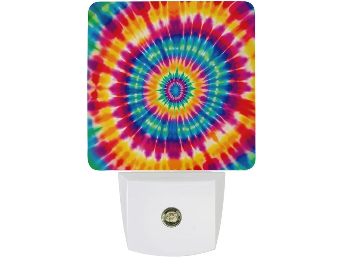 Luminária de parede noturna com estampa tie-dye, sensor de luminosidade, luz LED branca e lâmpada de baixo consumo.