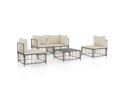 Conjunto 5 lounge de jardim c/ almofadões  VIDAXL vime PE antracite