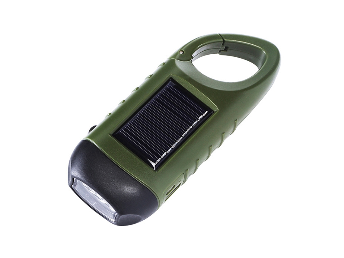Lanterna LED solar com manivela de emergência para esportes ao ar livre, com carabiner | S/MARCA