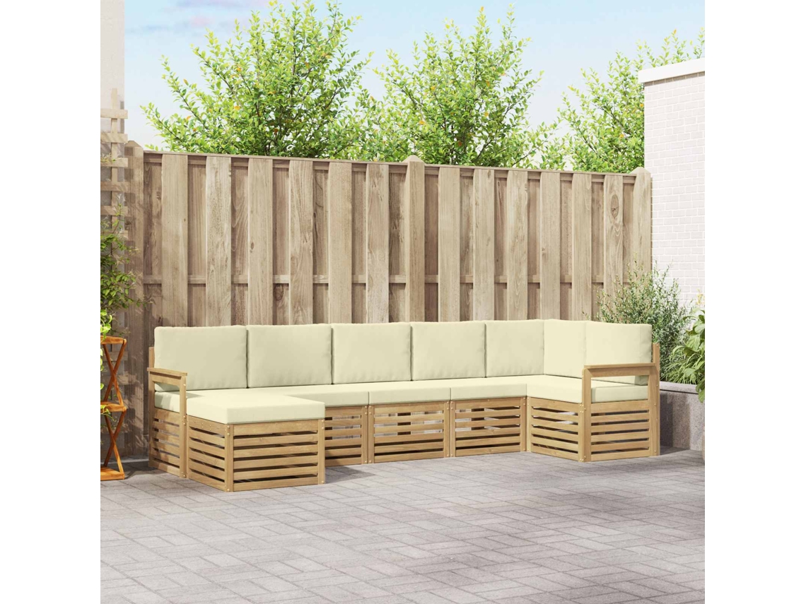 Vidaxl Conjunto De Sofás Para Exterior 7 Pcs Branco E Creme