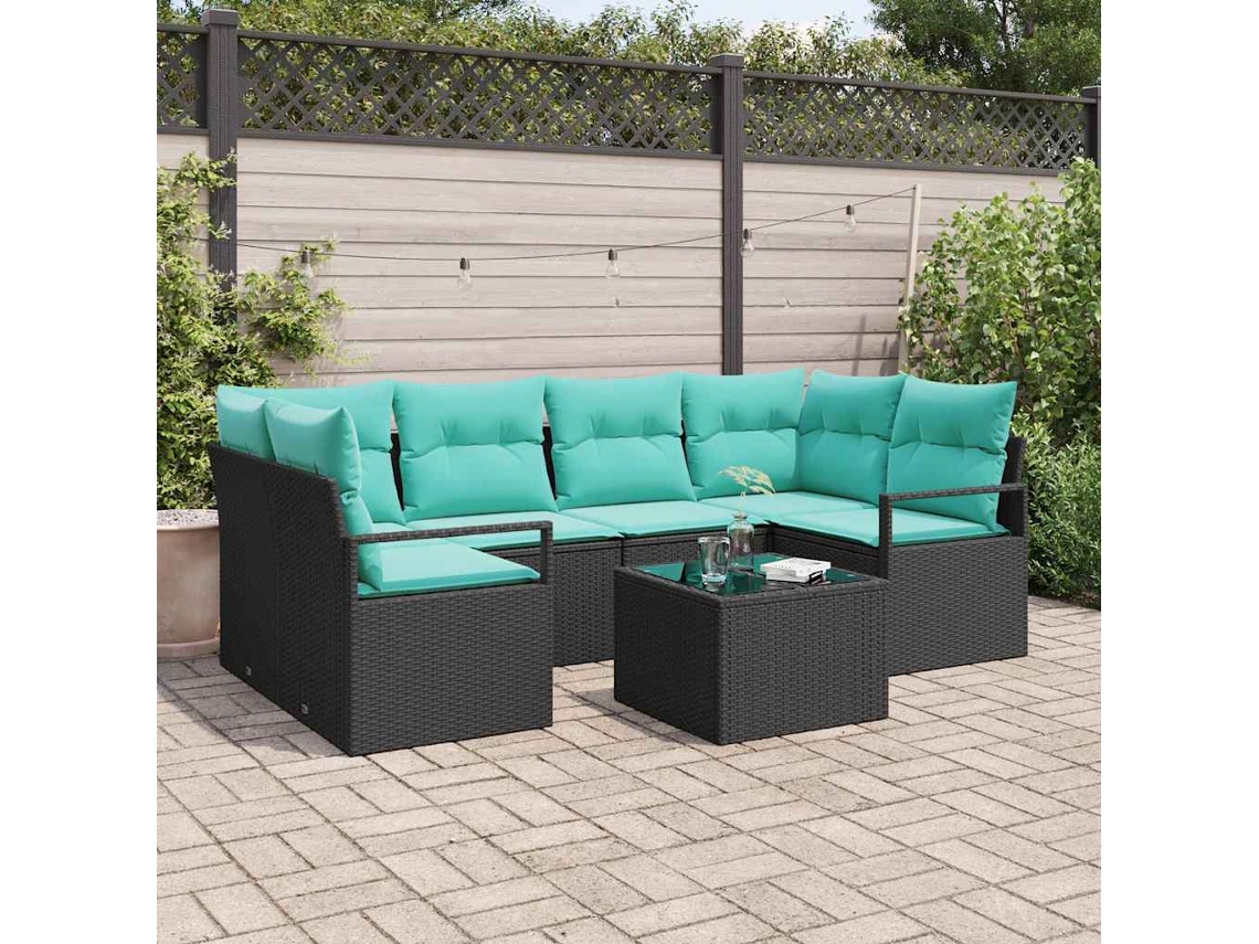 Vidaxl Conjunto De Sofás 7 Unid. 6-número De Lugares Preto E Azul