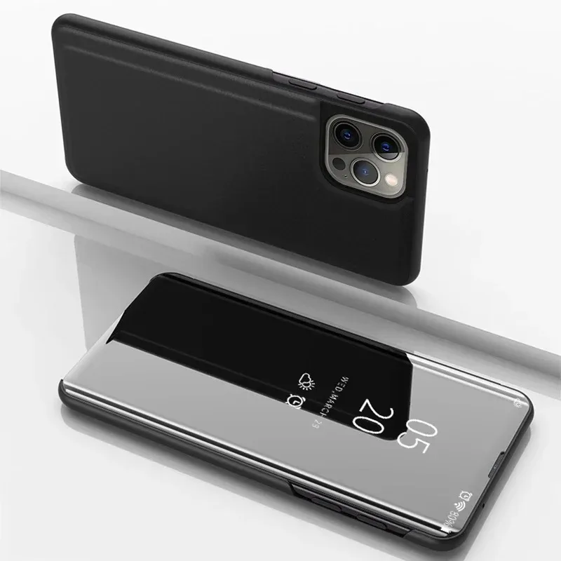 Capa Para Iphone 13 Pro Max (preta), Capa Flip Espelhada Inteligente Com Suporte Em Couro Sintético E Capa Traseira Resistente A Impactos.