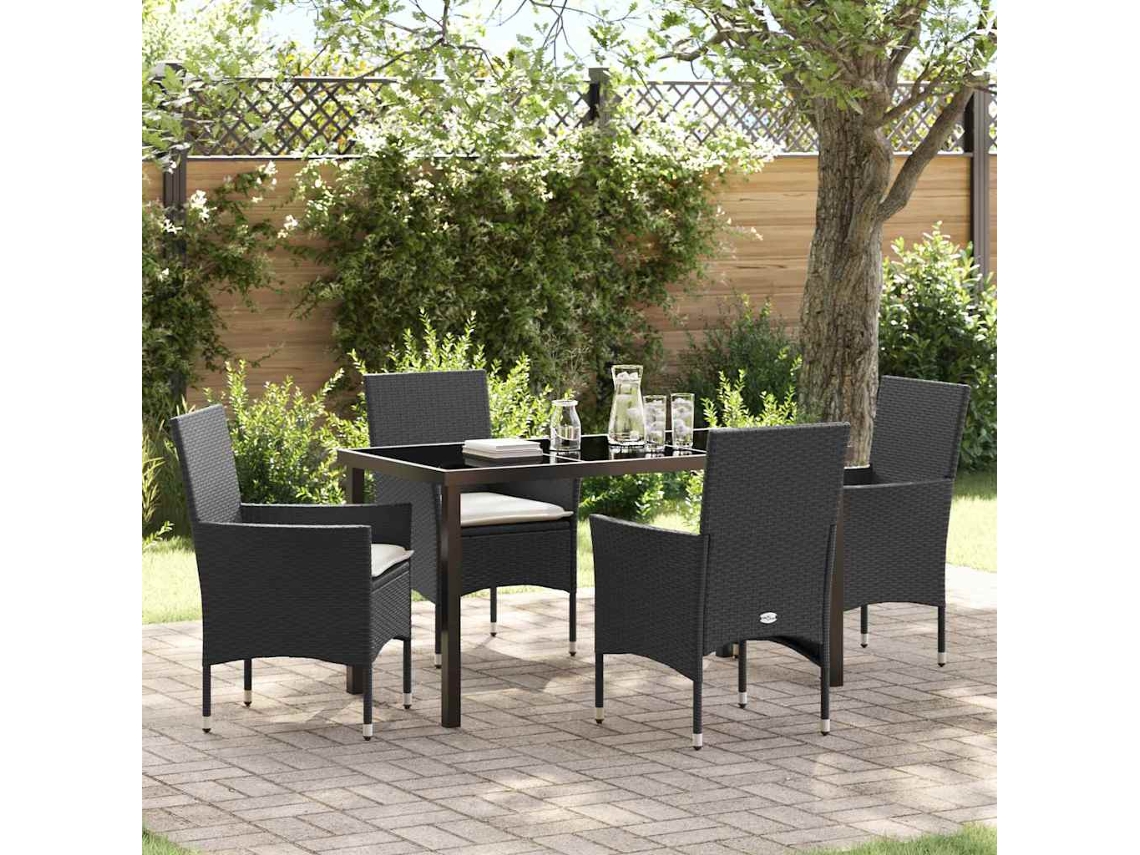 Vidaxl Conjunto De Jantar Para Jardim 5 Unid. Preto Vime Pe