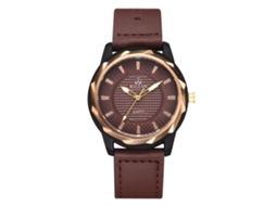 Reloj De Pulsera Para Hombres De Moda Cuarzo Analógico Con Correa De Cuero Pu Marrón Oscuro