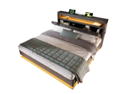 Cama de Casal 140x200cm Estofada com Cabeceira com Armazenamento, Usb, Led DELCOND