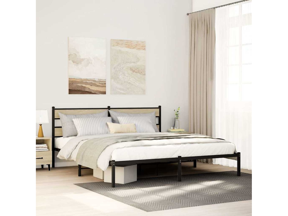 Vidaxl Estrutura De Cama Sem Colchão 183x213cm Metal Carvalho Sonoma
