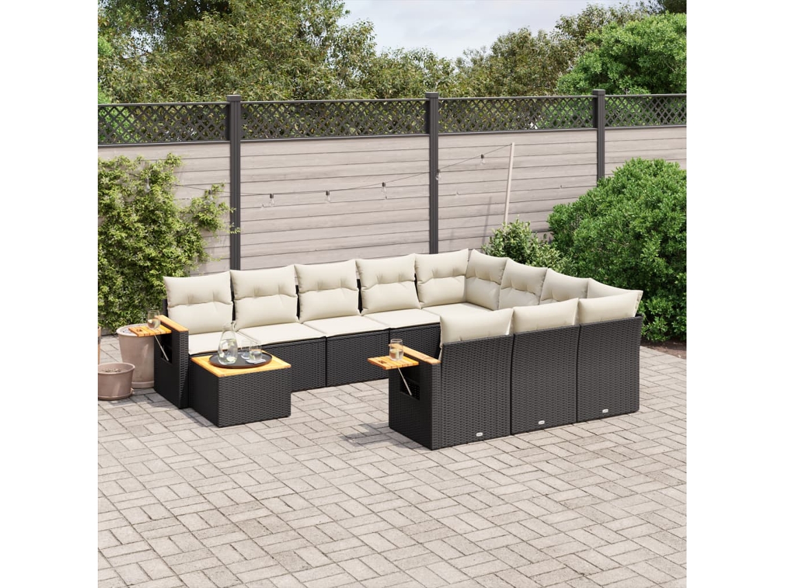Vidaxl 11 Pcs Conjunto Sofás De Jardim C/ Almofadões Vime Pe Preto