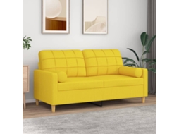 Vidaxl Sofá 2 Lug. + Almofadas Decorativas 140 Cm Tecido Amarelo-claro