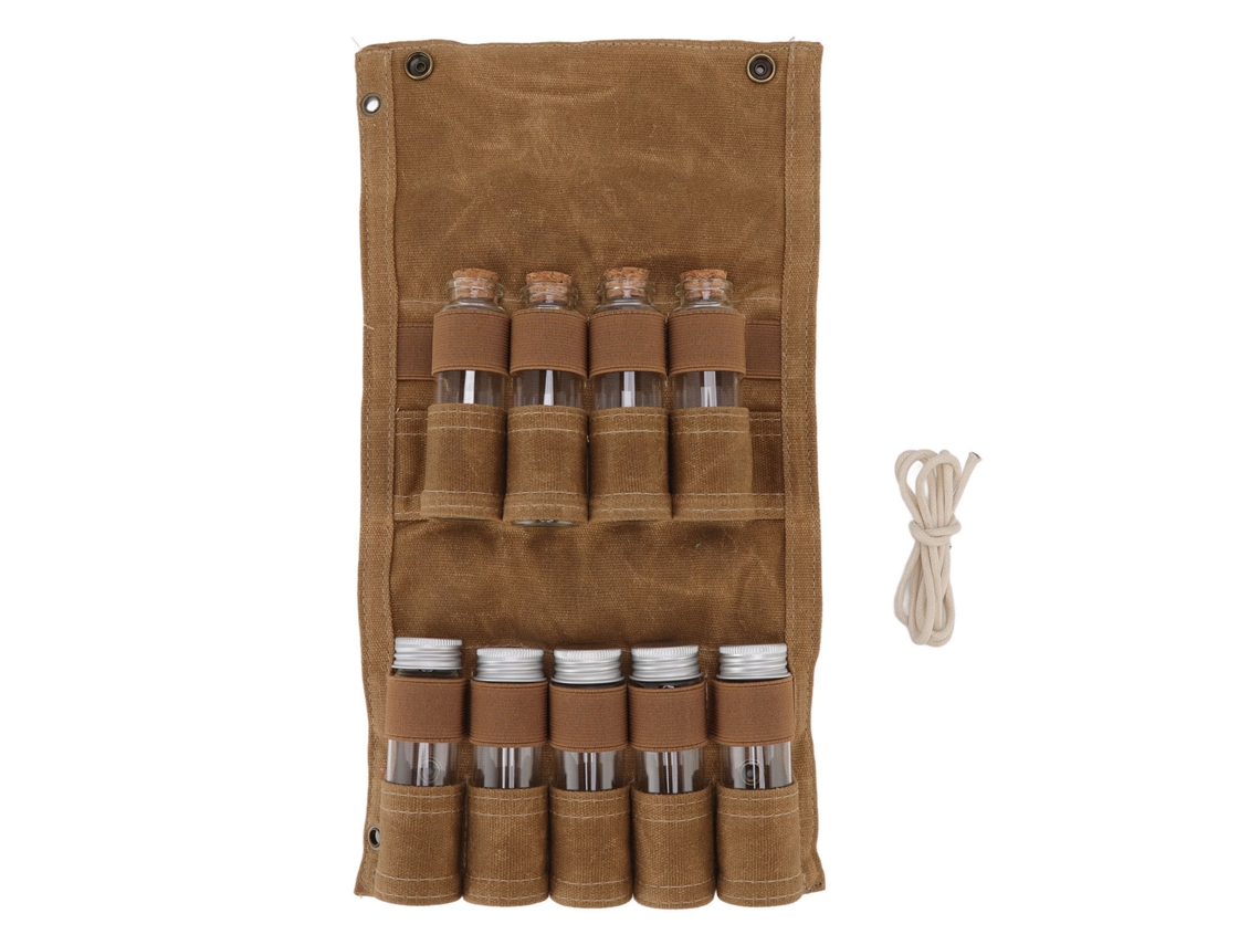 Portátil de Temperos Primerox com 9 Frascos de Vidro para Acampamento Outdoor Khaki
