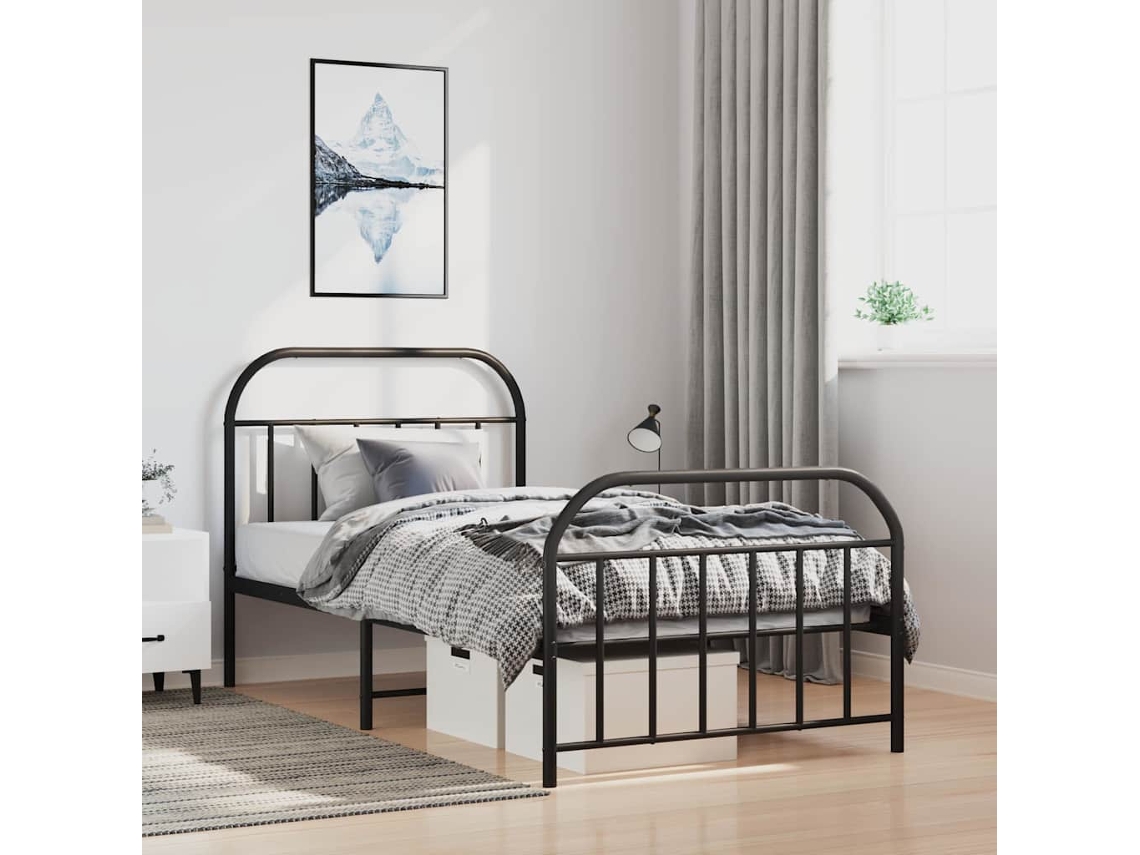Vidaxl Estrutura De Cama Com Cabeceira E Pés 100x190 Cm Metal Preto