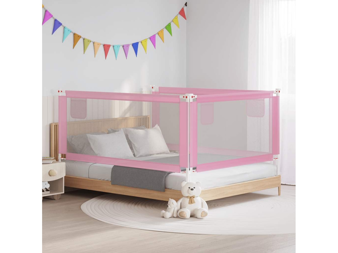Vidaxl Barra De Segurança P/ Cama Infantil Tecido 190x25 Cm Rosa