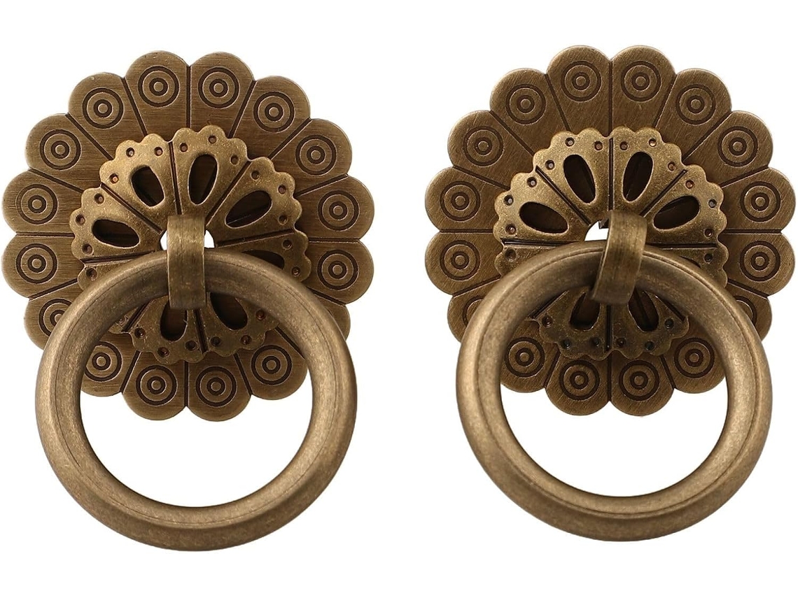 Conjunto De 2 Mini Puxadores Cobre Antigo Para Armários Com Anéis Latão, Ideais Para Gavetas E Armários Pequenos