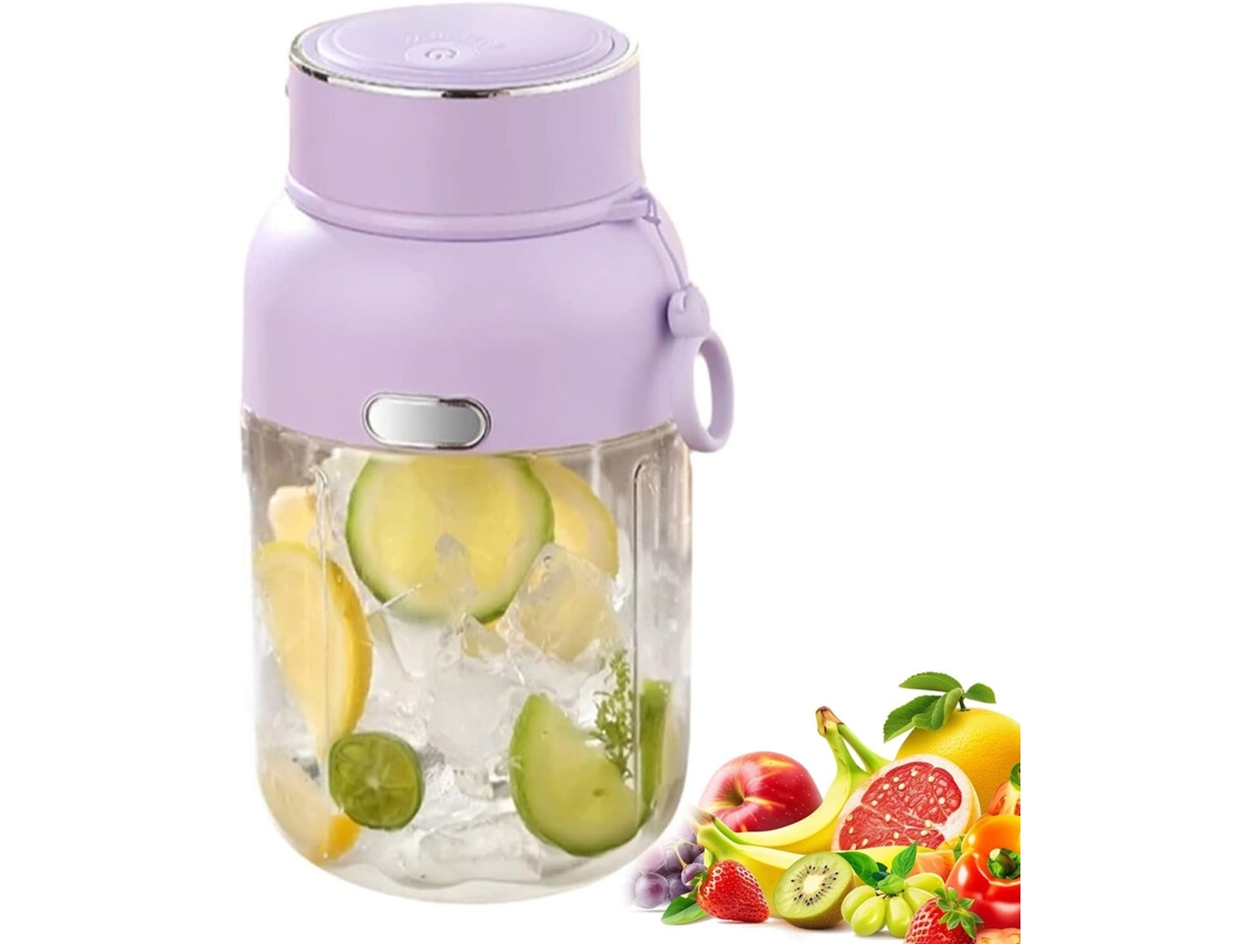 Garrafa térmica portátil Semi Fio, espremedor elétrico de frutas cítricas, 1300ml, recarregável via USB, com tampa.
