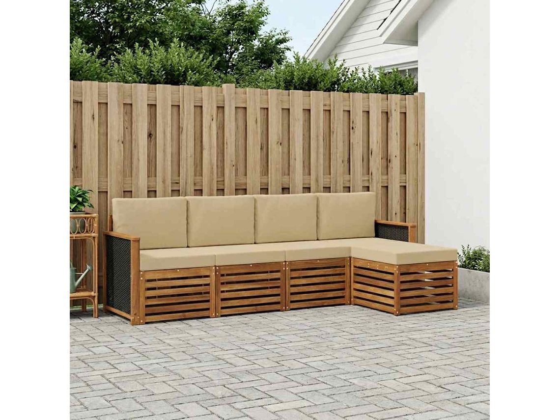Vidaxl Conjunto De Sofás Para Exterior 5 Unid. Natural E Bege