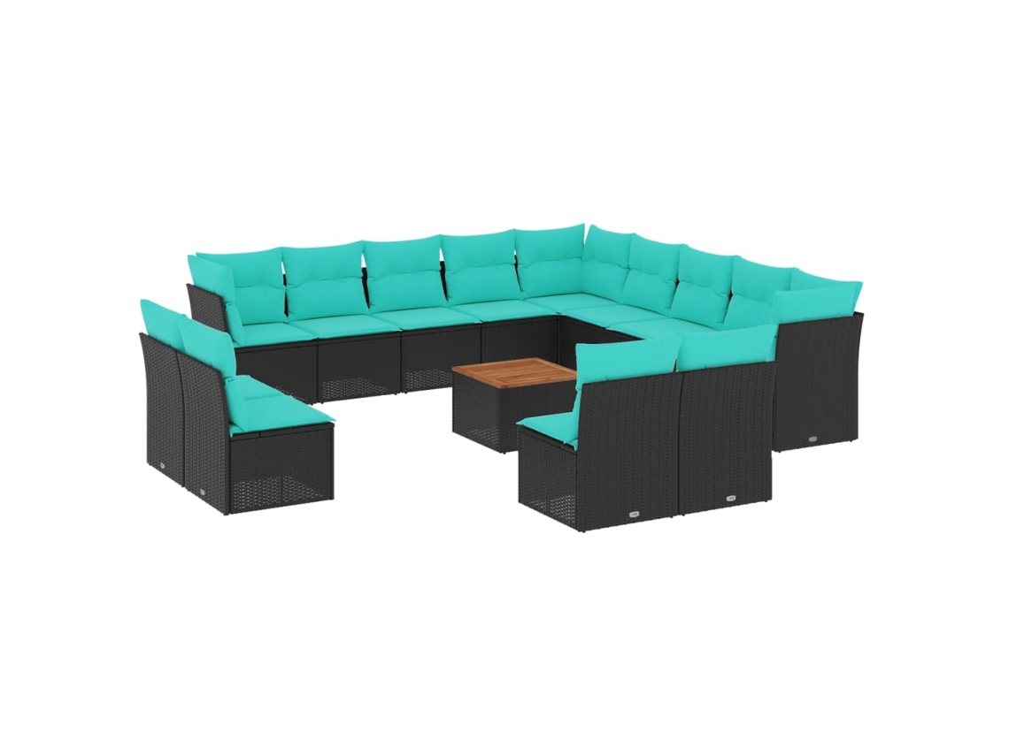 Maison Exclusive - 14 Pcs Conjunto De Sofás P/ Jardim C/ Almofadões Vime Pe Preto