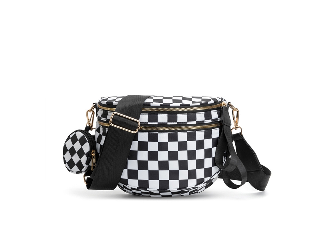 Bolsa de Ombro/transversal Impermeável xadrez Preto e Branco YUNZII