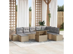 Vidaxl Conjunto De Sofá De Jardim 9 Unid. Bege Vime Pe