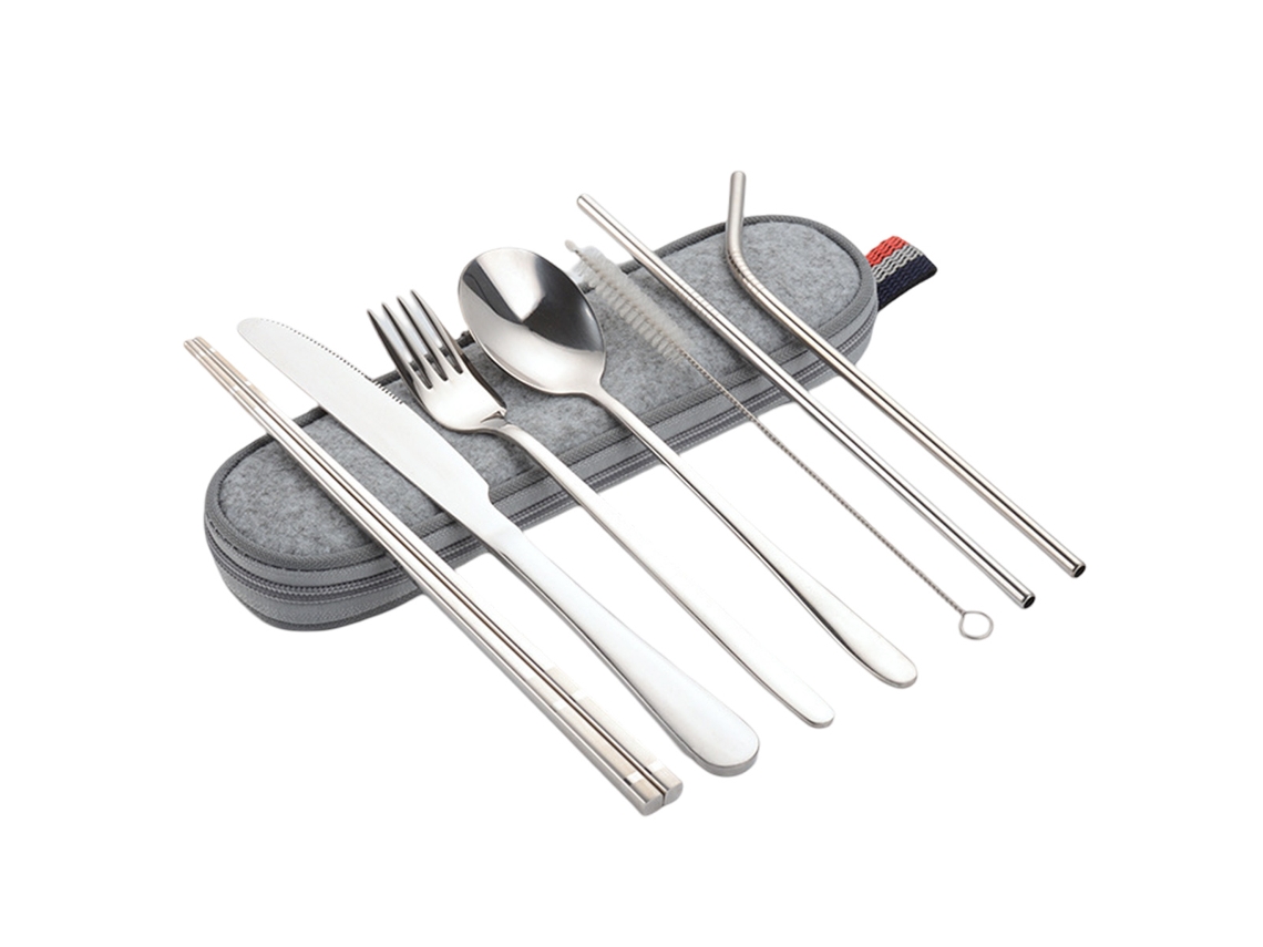 Jogo Talheres Viagem Inox Com Estojo Impermeável