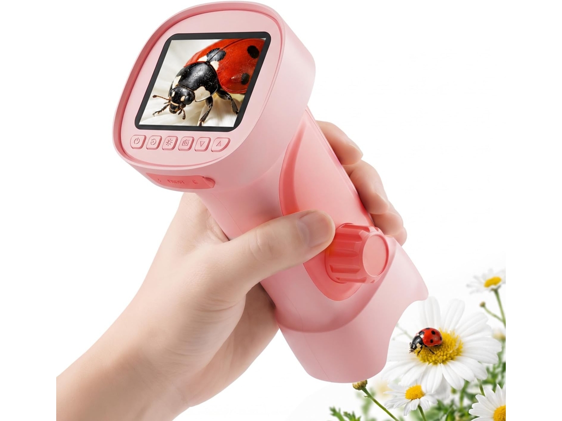 Microscópio Digital Portátil 4k 1000x Para Crianças, Equipado Com Tela Ips De 2,4 Polegadas.rosa