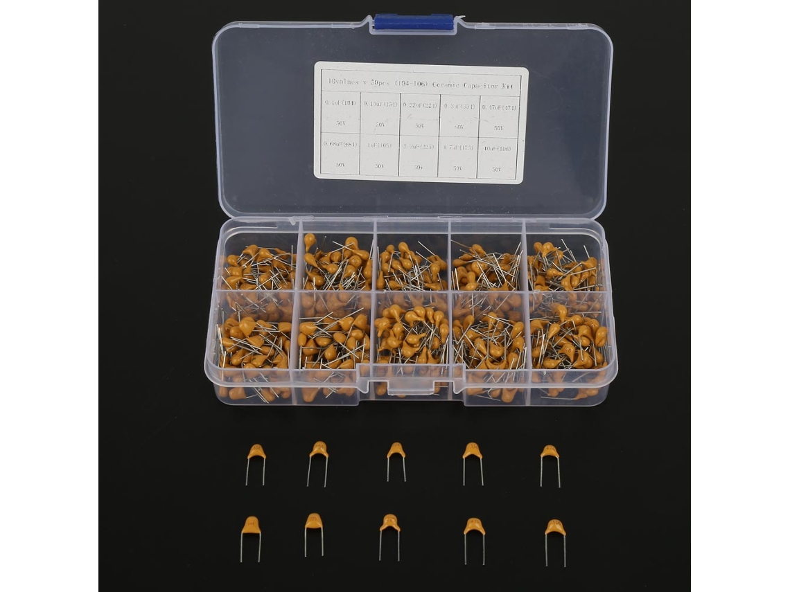 Kit De Capacitores Cerâmicos De Baixa Frequência 500pcs, 50v, 0.1uf~10uf (104~106)