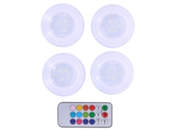 Refletor Led, 4 Unidades, Rgb, Comando Remoto, Alimentação Por Bateria, Para Destaque Em Teto, Jardim, Fachada Ou Áreas Exteriores