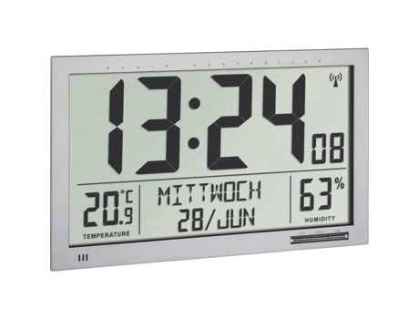 Relógio de parede prateado com controle remoto Tfa 60.4517.54 (368 mm x 230 mm x 29 mm) com visor grande