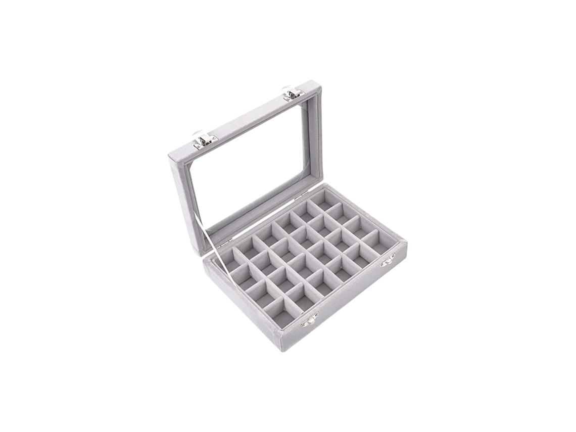 Organizador De Bijuterias Em Caixa Sistema De Fechadura Metálica Portátil 24 Compartimentos Removíveis 20x15x5cm Cinza