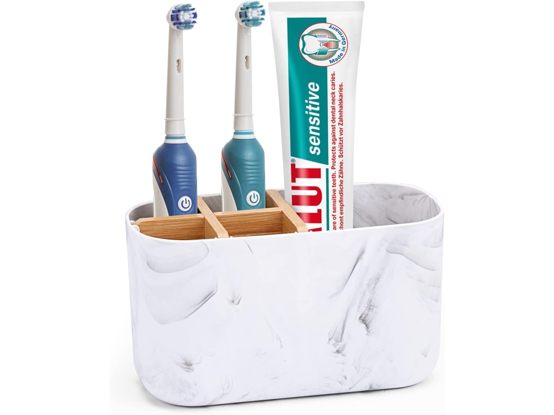 Porta Escova Dentes Elétrica 5 Compartimentos Bambu Banheiro