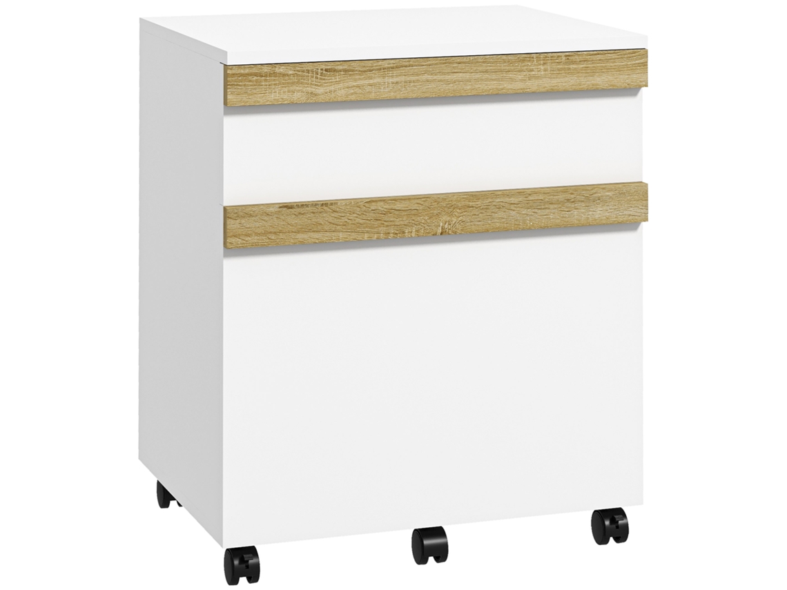 Unidade De Mesa Sobre Rodas Com 2 Gavetas Retrátíveis, Separadora De Arquivos, 48 X 40 X 59,5 Cm, Branca-pt