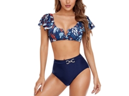 Traje de Banho 2 Peças V neck Listrado Azul Marinho XXL